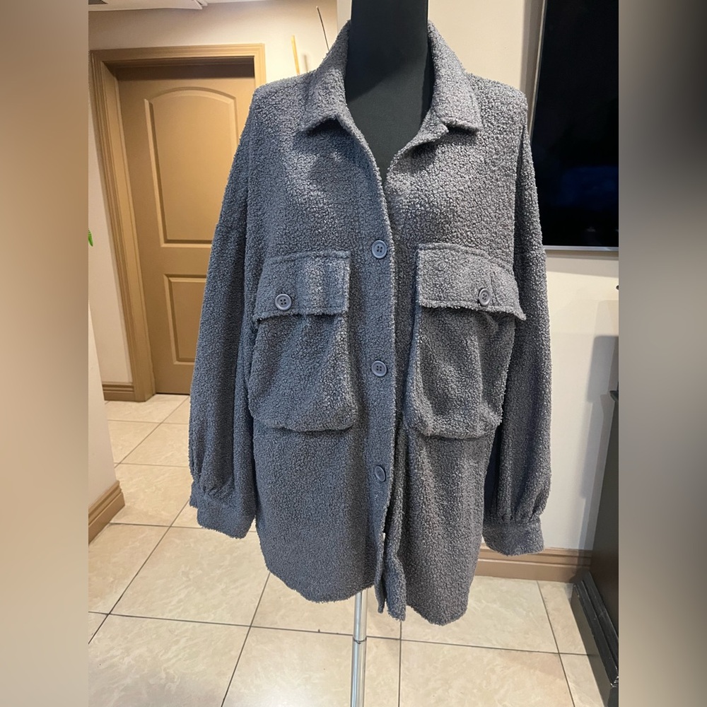 En Creme Gray Teddy Jacket